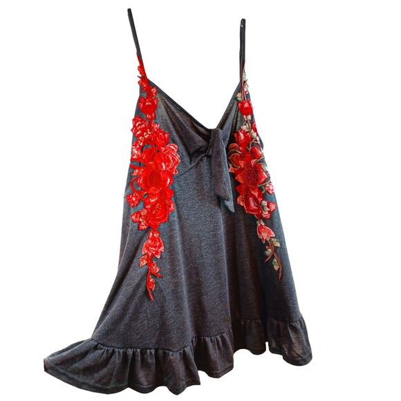 Rose Gal Tops - NWOT Women's Rose Gal Gray Red Floral Flowy Comfy Tank Top SZ L Spaghetti Strap